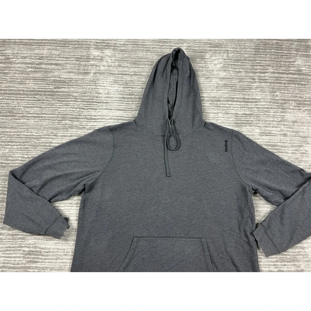 Reebok‎ Hoodie Mens 2XL Gray Longsleeve Pockets Cotton Blend Drawstring - Picture 2 of 11